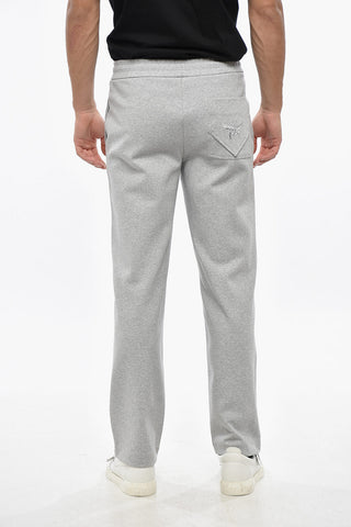 Cotton Blend Casual Pants with Elastic Waistband and Embroidered Logo