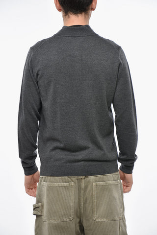 Mock Neck Virgin Wool Sweater with Front Zip