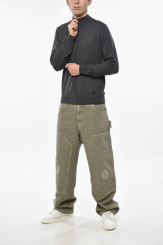 Mock Neck Virgin Wool Sweater with Front Zip