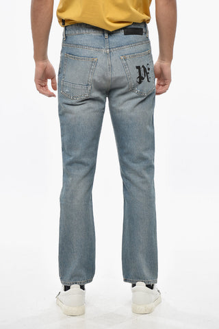 Vintage Effect Jeans with Printed Monogram 18cm