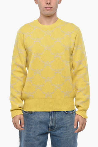 Wool and Cashmere Crewneck Sweater with All-Over Logo