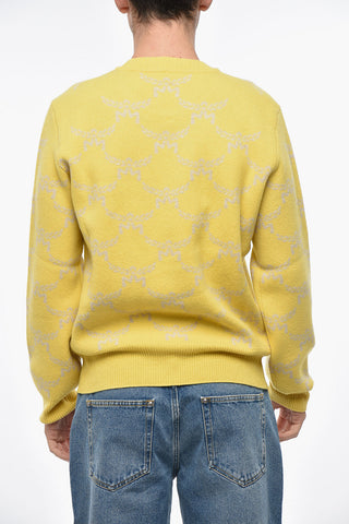 Wool and Cashmere Crewneck Sweater with All-Over Logo