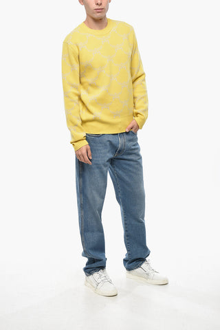 Wool and Cashmere Crewneck Sweater with All-Over Logo
