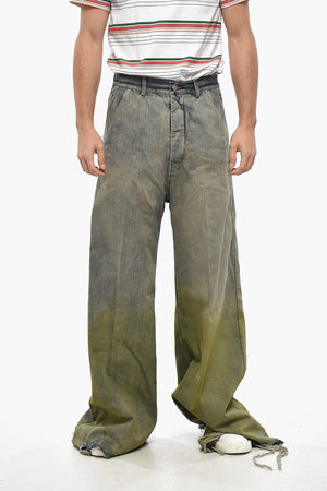Jeans Effetto Acid-Wash a Gamba Ampia con Orlo Sfrangiato 38cm