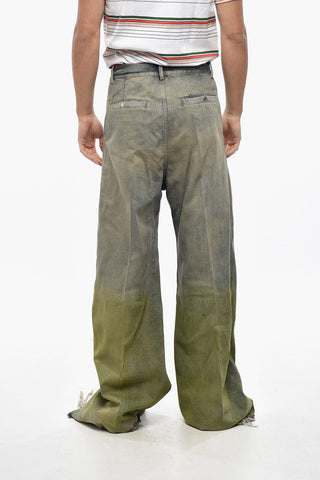 Jeans Effetto Acid-Wash a Gamba Ampia con Orlo Sfrangiato 38cm