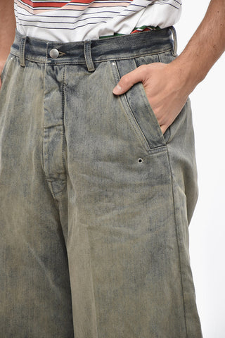 Jeans Effetto Acid-Wash a Gamba Ampia con Orlo Sfrangiato 38cm