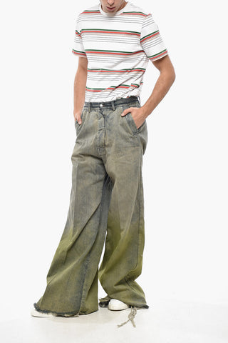 Jeans Effetto Acid-Wash a Gamba Ampia con Orlo Sfrangiato 38cm