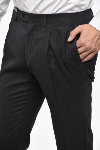 Single-Pleated Virgin Wool Regular Fit Pants
