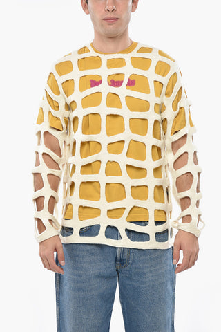 HOMME PLUS Rundhalspullover aus Wolle mit durchgehenden Cut-Out-Details