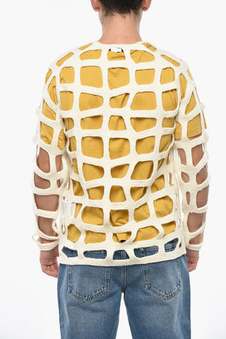 HOMME PLUS Rundhalspullover aus Wolle mit durchgehenden Cut-Out-Details
