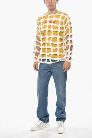 HOMME PLUS Rundhalspullover aus Wolle mit durchgehenden Cut-Out-Details