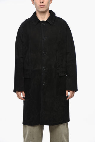 Solid Color Suede Coat with Flap Pockets