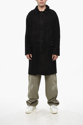 Solid Color Suede Coat with Flap Pockets