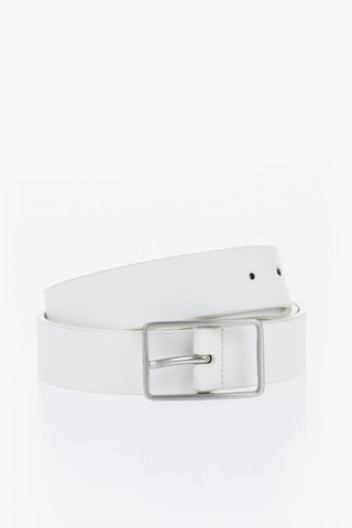 Solid Color Leather Belt with Silver-Tone Buckle 30mm