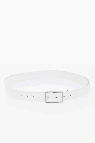 Solid Color Leather Belt with Silver-Tone Buckle 30mm