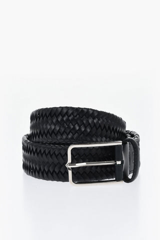 Braided Leather Belt with Silver-Tone Buckle 35mm
