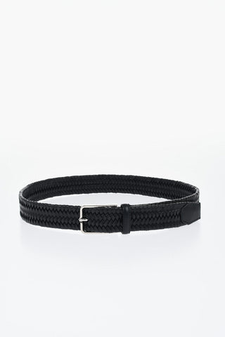 Braided Leather Belt with Silver-Tone Buckle 35mm