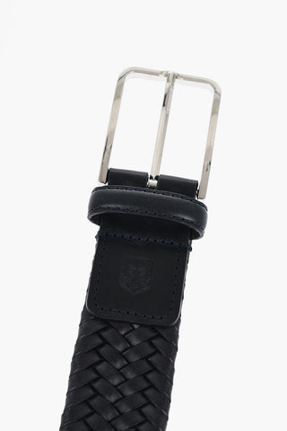 Braided Leather Belt with Silver-Tone Buckle 35mm
