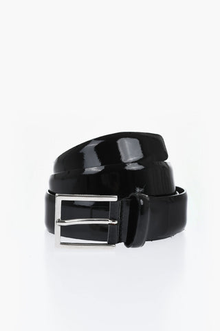 Patent Leather Belt with Silver-Tone Buckle 30mm