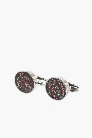 Polished Metal Cufflinks with Crystal-Embellished Inserts