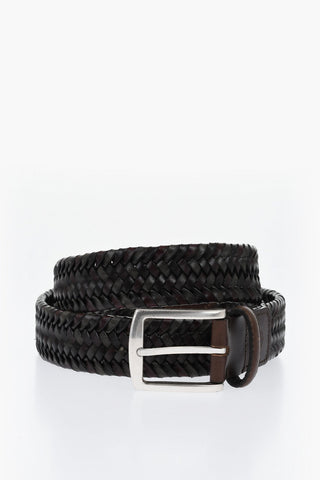 Braided Leather Belt with Silver-Tone Buckle 35mm