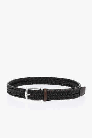 Braided Leather Belt with Silver-Tone Buckle 35mm