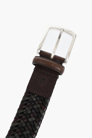 Braided Leather Belt with Silver-Tone Buckle 35mm