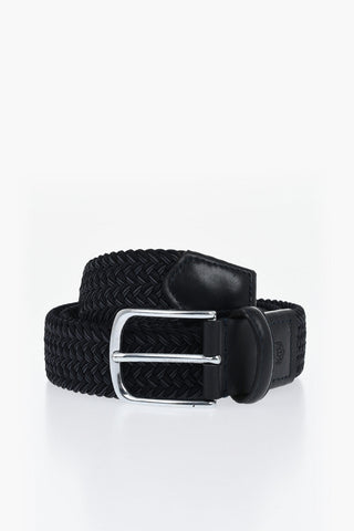Braided Fabric Belt with Leather Trims 30mm