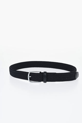 Braided Fabric Belt with Leather Trims 30mm