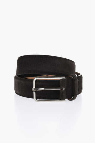 Solid Color Suede Belt with Silver-Tone Logo 35mm