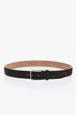 Solid Color Suede Belt with Silver-Tone Logo 35mm