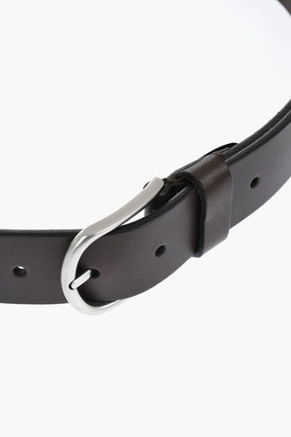 Solid Color Leather Belt with Silver-Tone Buckle 35mm