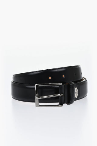 Solid Color Leather Belt with Metal Logo 30mm