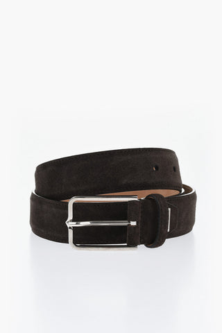 Solid Color Suede Belt with Silver-Tone Logo 35mm