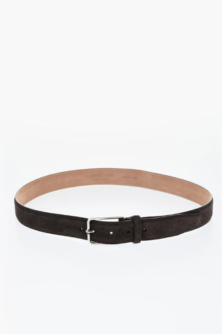 Solid Color Suede Belt with Silver-Tone Logo 35mm