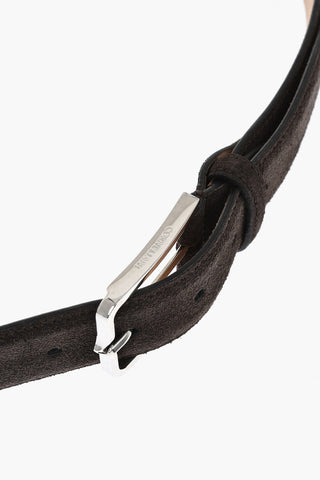 Solid Color Suede Belt with Silver-Tone Logo 35mm