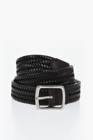 Braided Leather Belt with Silver-Tone Buckle 30mm