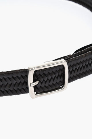 Braided Leather Belt with Silver-Tone Buckle 30mm