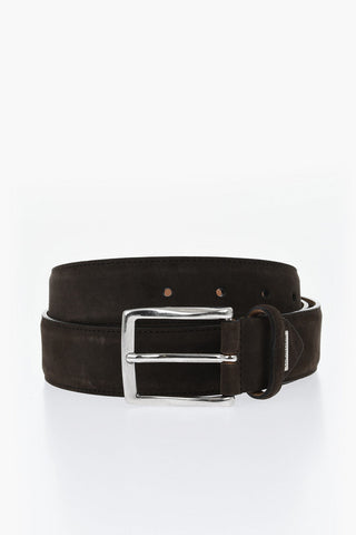 Solid Color Suede Belt with Silver-Tone Logo 35mm
