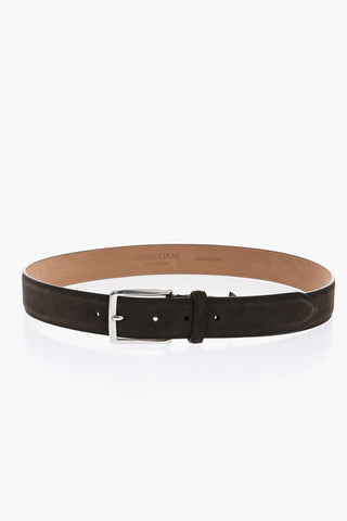 Solid Color Suede Belt with Silver-Tone Logo 35mm