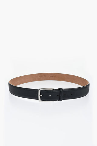 Textured Leather Belt with Silver-Tone Logo 35mm