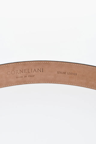 Textured Leather Belt with Silver-Tone Logo 35mm