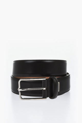 Leather Belt with Silver-Tone Metal Logo 35mm