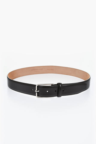 Leather Belt with Silver-Tone Metal Logo 35mm
