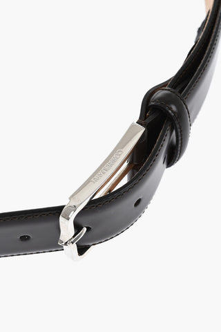 Leather Belt with Silver-Tone Metal Logo 35mm