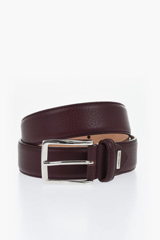 Textured Leather Belt with Silver-Tone Logo 35mm