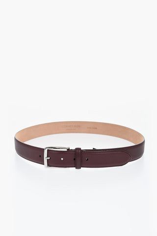Textured Leather Belt with Silver-Tone Logo 35mm