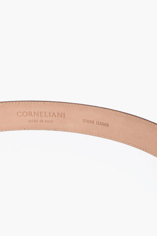 Textured Leather Belt with Silver-Tone Logo 35mm
