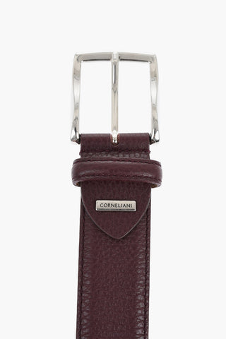 Textured Leather Belt with Silver-Tone Logo 35mm