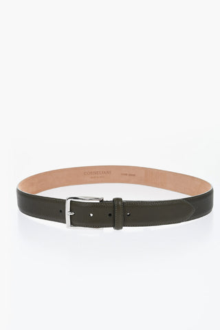 Textured Leather Belt with Silver-Tone Buckle 35mm